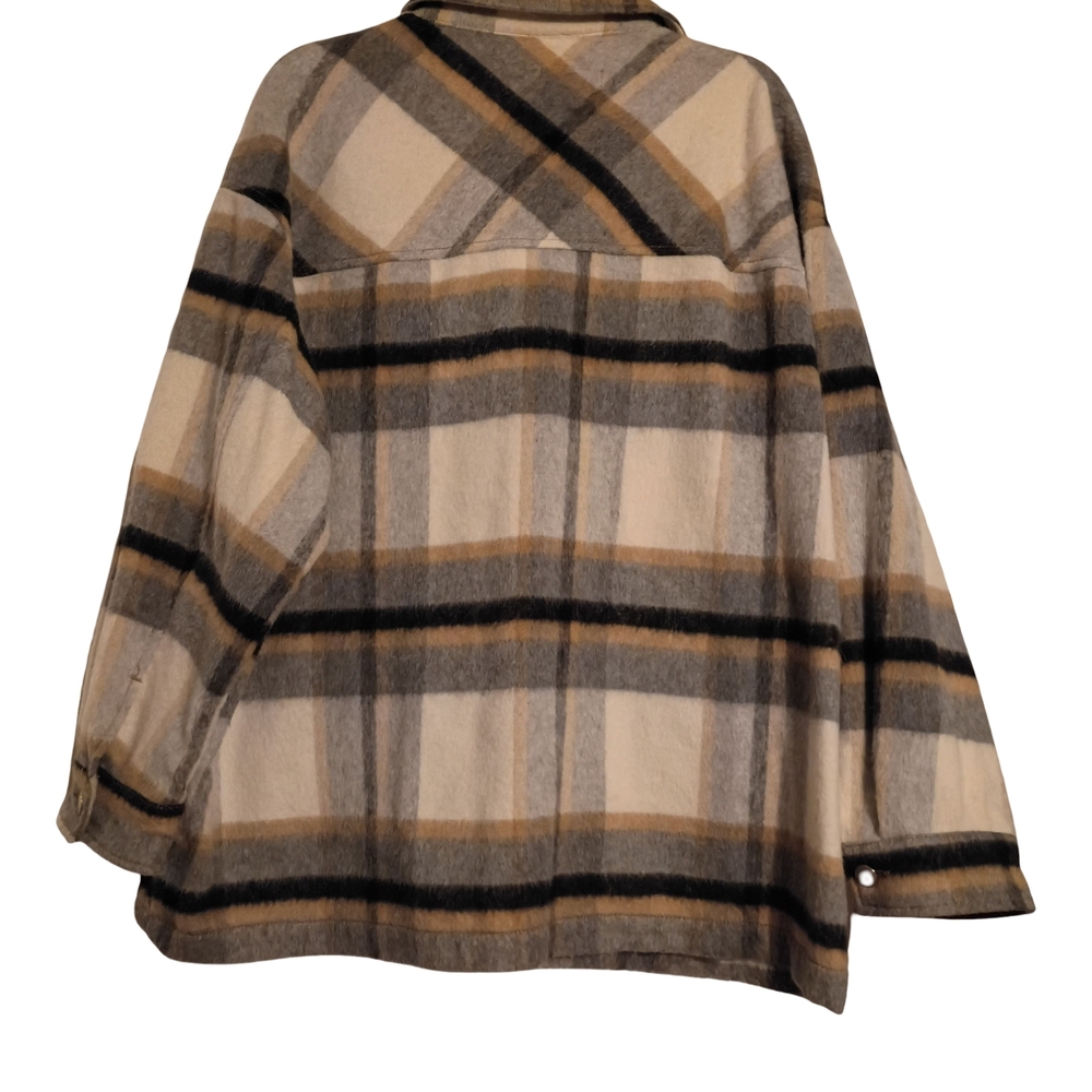 Zara Plaid Shacket in Cream, Gray & Brown Tones - Picture 7 of 10